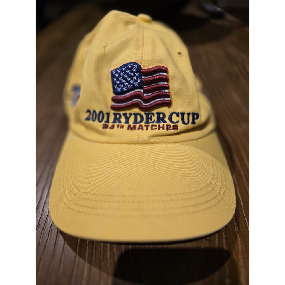 Vintage 2001 Ryder Cup 34th Matches Ahead Yellow Golf Strapback Hat USA Europe